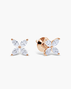 Pendientes de Diamantes Marquise con Forma de Flor, 0.68 Ct, Diamantes Naturales Color G-H, Claridad VS, Oro Sólido de 14K, Regalo Nupcial - Product Image 1