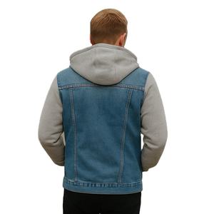 Wholesale Custom <b>Men's</b> <b>Hooded</b> <b>Denim</b> <b>Jacket</b> Basic Solid Color <b>with</b> Front Logo for Spring - Product Image 5