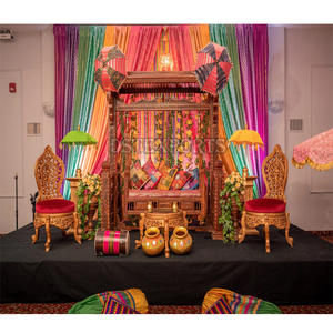 Jhula de madera tradicional para boda musulmana, boda pakistaní, decoración antigua de Jhula, columpio nocturno Mehndi vibrante con decoración Cultural - Product Image 1