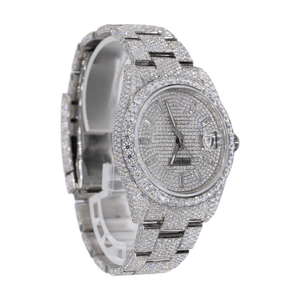 Montre de luxe en argent glacé pour hommes cadran à chiffres romains en acier inoxydable affichage de la date montre-bracelet complète de bijoux Hip Hop en diamant - Product Image 3
