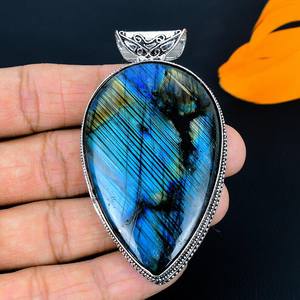 Colgante de labradorita de Plata de Ley 925 hecho a mano, ajuste de bisel, piedra preciosa Natural de gran tamaño, joyería de compromiso inspirada en la Vintage - Product Image 4