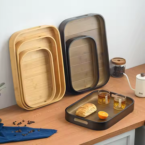 Bandeja Decorativa Rectangular de Madera para Desayuno, Cena, Comida, Sofá, Fiestas, Bandeja de Servicio Natural de Crescent Crafts - Product Image 1