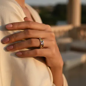 Anillo de Plata 925 con Piedras Preciosas de Amatista y Citrino, Diseño Geométrico, Estilo Clásico, Unisex, para Bodas y Uso Diario, de Art Palace - Product Image 3
