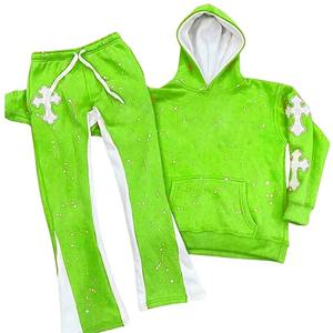 Men's 100% Cotton Puff Print Flared Bottom Tracksuit Loose Fit for Adults for Winter <b>Splitter</b> Paint Acid Wash Street Fashion USA - Product Image 5