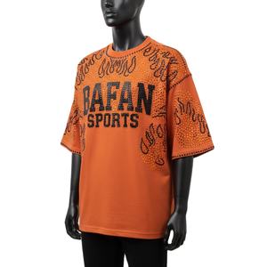 Oversized Men Boxy TShirt Cotton Jersey Orange Crystal Stud <b>Flame</b> Design Logo Top 100% cotton T-<b>shirt</b> for men loose fit printed - Product Image 4