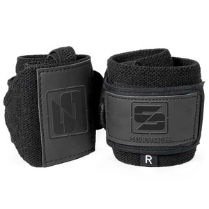Muñequera de gimnasio hecha a medida a precio al por mayor en material de algodón elástico negro para entrenamiento físico, peso muerto y levantamiento de pesas - Product Image 4