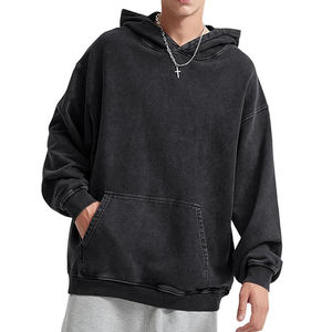 Sudadera vintage con capucha y cremallera bidireccional para hombre, ligera, suelta de alta calidad, lavado ácido, sudaderas con capucha de sol desteñido - Product Image 1