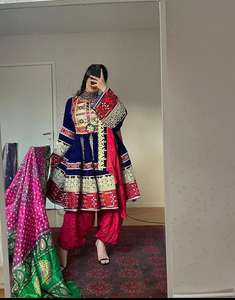 เดรสงานเทศกาล afghan kuchi, ชุดเดรส afghan kuchi พร้อมชุดปักแบบดั้งเดิมของชนเผ่าทำด้วยมือสำหรับผู้หญิงวัฒนธรรม - Product Image 4