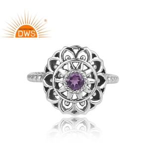 Diseño hecho a mano plata de ley oxidada amatista Natural piedra preciosa anillo ajustable joyería para mujer regalo para ella - Product Image 3