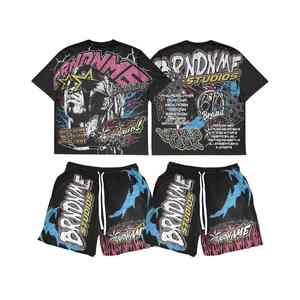 Camiseta de felpa transpirable personalizada para hombre, conjunto de pantalones cortos DTF DTG, ropa de calle con diamantes de imitación por sublimación, ropa de verano de dos piezas OEM 100% algodón - Product Image 6