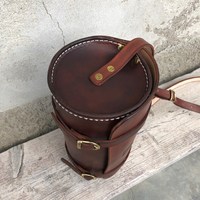Tas Silinder Kulit Asli Mewah Wanita Kapasitas Besar Vintage Modis Ringan Tas Selempang Bahu Resleting