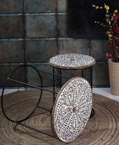 Incrustaciones de hueso por lo general artesanía contemporánea tradición personalizada y Floral mesita de noche gabinete incrustaciones de hueso de la sala de estar India - Product Image 5