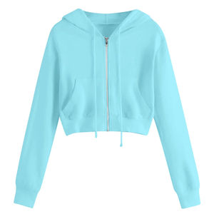 Sweats à capuche zippés légers pour femmes à manches longues sweats athlétiques courts hauts de fitness décontractés pour l'entraînement d'hiver respirant - Product Image 6