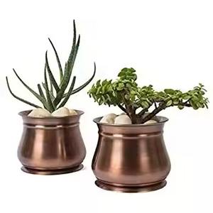 Elegant set of hammered copper planters decorative metal pots for indoor plants <b>shelf</b> or corner decor accents - Product Image 5