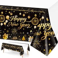 Manteles Desechables Impermeables Negros y Dorados para Fiesta de Año Nuevo, Cubierta Rectangular para Mesa para la Celebración de la Víspera de Año Nuevo