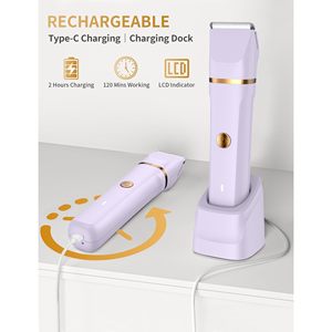 Tondeuse électrique rechargeable pour femme, utilisable sur peau sèche ou humide, étanche, pour le nez et la zone pubienne, avec station de charge USB - Product Image 5