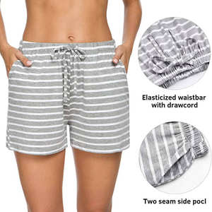 Wholesale Ladies Soft Cotton Summer <b>Bermuda</b> <b>Shorts</b> Casual Style Elastic Waist Breathable Mid Plain Dyed Eco-Friendly Pajama - Product Image 2