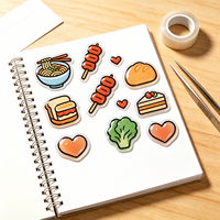 Feuille d'autocollants époxy dessin animé pour repas quotidiens, assortiment personnalisé, couleur durable, anti-contrefaçon, respirant, pour nouilles, brochettes, œufs frits