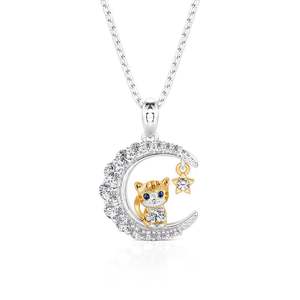 Collier personnalisé Jeulia Luna Astra Moon Star avec pierre de naissance pour chat - Charme en zircon plaqué or - Product Image 1