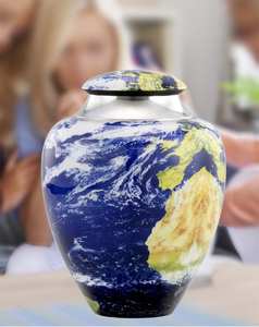 Urna de cremación de metal Earth Planet para cenizas Urna conmemorativa única para cenizas humanas Urna funeraria para cenizas con bolsa - Product Image 6