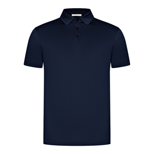 Chemises polo en coton mercerisé bleu foncé en gros, chemises polo personnalisées avec logo pour hommes - Product Image 5