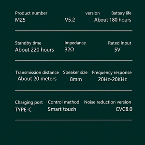 หูฟังไร้สาย Sower M25 TWS Bluetooth 5.3 ควบคุมแบบสัมผัส เสียงสเตอริโอในหู กันน้ำระดับ IPX5 พร้อมหน้าจอแสดงผลดิจิตอล - Product Image 5