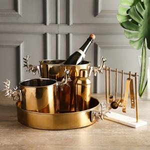ถังเบียร์แชมเปญน้ำแข็งพร้อมถาดกลมทำจากโลหะสแตนเลสหัวกวางชุบทองดีไซน์หรูหรา - Product Image 3