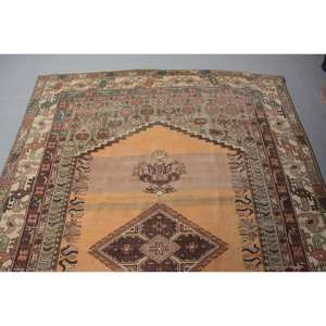 Alfombra de lana verde naranja Bohemia turca Vintage, patrón de retazos de área grande de 5,5x7,8 pies para entrada, pasillo, látex Rectangular - Product Image 5