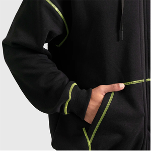 Sweat à capuche surdimensionné à double fermeture éclair personnalisé de haute qualité, en velours brodé, écologique, avec tissu lourd - Product Image 6