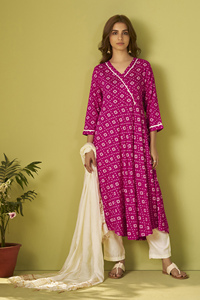 Best Quality Cotton Aanarkali Gown with Beaded Borders and Flowy Dupatta for Spiritual Gatherings <b>Indian</b> <b>Pakistani</b> <b>Clothing</b> - Product Image 2