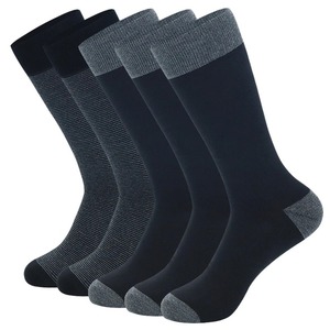 5 paires de chaussettes habillées d'affaires à la mode de haute qualité grande taille noir gris rayure pur coton chaussettes pour hommes - Product Image 5