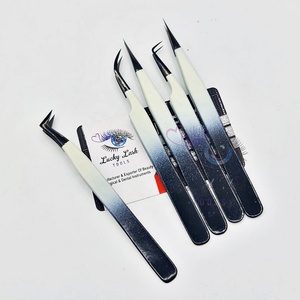Pinzas de extensión de pestañas de acero inoxidable con etiqueta personalizada de alta calidad, punta de fibra mitad negra y mitad blanca para uso en cejas - Product Image 3