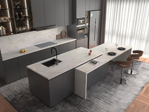 Plans de travail de cuisine et salle de bain personnalisés, écologiques, résistants au feu, en pierre de quartz artificielle, préfabriqués, découpés, style Carrara Calacata - Product Image 1