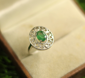 Anillo fino de Plata de Ley 925 con Esmeralda zambiana Natural de 6x7mm, ajuste de punta ovalada clásica, chapado en rodio para aniversarios - Product Image 6