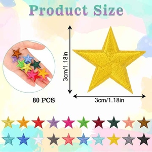 Lot de 80 patchs étoile à repasser cousus sur patchs patchs brodés appliques embellissements pour artisanat sac à dos sacs vêtements - Product Image 2