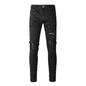 Jeans en denim pour homme, coupe slim, droite, taille mi-haute, déchirés, usés, style streetwear, respirant, été, 100% coton - Product Image 4