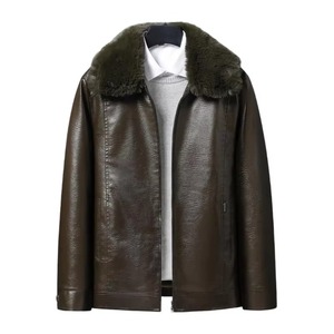 Chaqueta de Cuero para Motociclista de Forro Polar para Hombre, Estilo Otoñal, Cuello Alto, Logotipo Frontal, Prenda Exterior Estándar, Estilo Vintage, Cortavientos Formal - Product Image 3