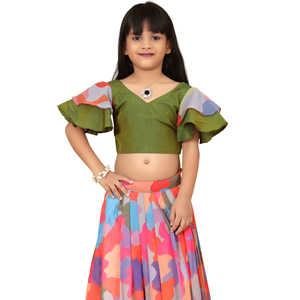Ensemble ethnique élégant pour filles Shoryam - Lehenga Choli vert palak, tenue de soirée, longueur au sol, entièrement cousu, camouflage moderne - Product Image 1