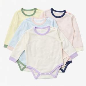 JALBEBE Long Sleeve Woven 100% Cotton <b>Baby</b> Bodysuit Air Mesh Infant Onesie with Shoulder <b>Buttons</b> Wholesale - Product Image 1