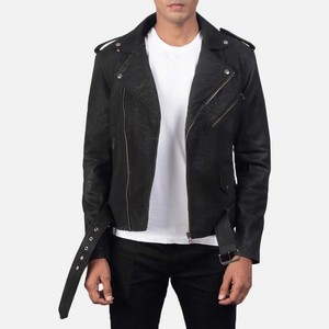 Chaqueta de Cuero Genuino para Hombre, Estilo Motero, Ajustada, Invierno, Moda Urbana, Venta al por Mayor Directa de Fábrica, Marca Privada - Product Image 1