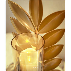 Gold Plated Leaves Handcrafted Metal High Quality Metal <b>Candle</b> Stand <b>Set</b> Luxury Home Decor for Christmas Decor Occasions Parties - Product Image 4