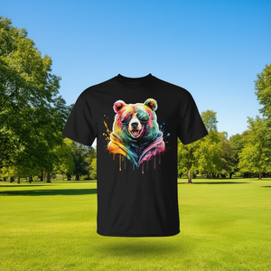 T-shirt ours aquarelle coloré pour hommes et femmes, design unisexe, imprimé graphique animal artistique, vêtements décontractés - Product Image 3