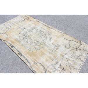 พรมตุรกีขนาด 4.5x8.5 ฟุต พรมวินเทจ พรมขนสัตว์สีเบจลายนามธรรม - Product Image 4