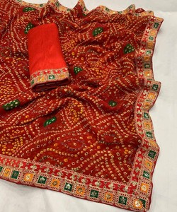 Precioso Sari de Rayón de Seda Vichitra con Tejido Substancial para Fiestas, Estilo Pullover, para Mujer India, con Descuento - Product Image 6
