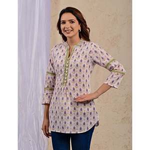 Blusas de Algodón Estampadas Blancas con Botones Frontales - Product Image 5