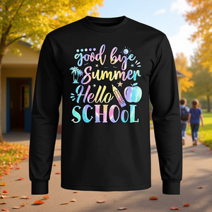 Adiós verano, ¡Hola escuela! Camiseta de Manga Larga para Estudiantes y Profesores para el Regreso a Clases - Product Image 3
