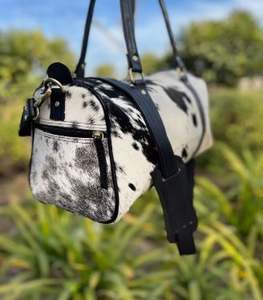 Cowhide Fur Luggage <b>Bag</b> Stylish <b>Travel</b> <b>Bag</b> Sport Weekender <b>Duffel</b> <b>Bag</b> 16 Inch - Product Image 3