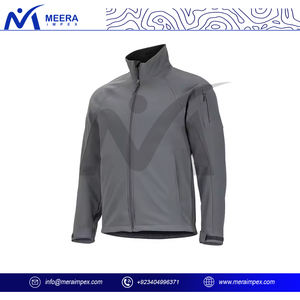 2025 nouveauté couleur gris uni vestes d'extérieur de haute qualité tissu respirant col montant coupe ajustée veste Softshell pour hommes - Product Image 3