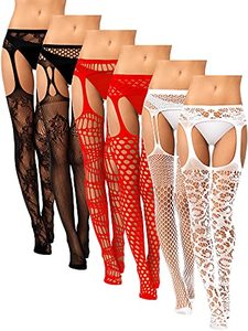 6 Paires de Bas Résille Montants pour Femme, <span class=keywords><strong>Collants</strong></span> à Bretelles, Lingerie, <span class=keywords><strong>Porte</strong></span>-Jarretelles, <span class=keywords><strong>Collants</strong></span> pour Filles (Noir, Rouge, Blanc, <span class=keywords><strong>Taille</strong></span> M-L) - Product Image 1