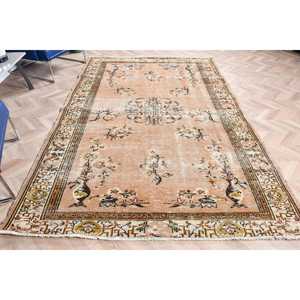 6x9.1 ft Rug, Vintage Turkish Large Rug, <b>Brown</b> <b>Wool</b> Rug - Product Image 1